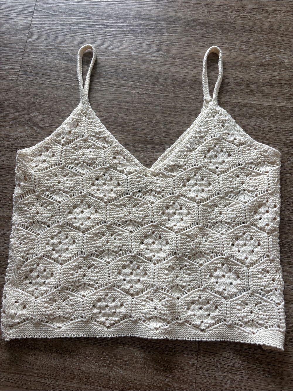 Womens Cream Crochet V-Neck Tank Top